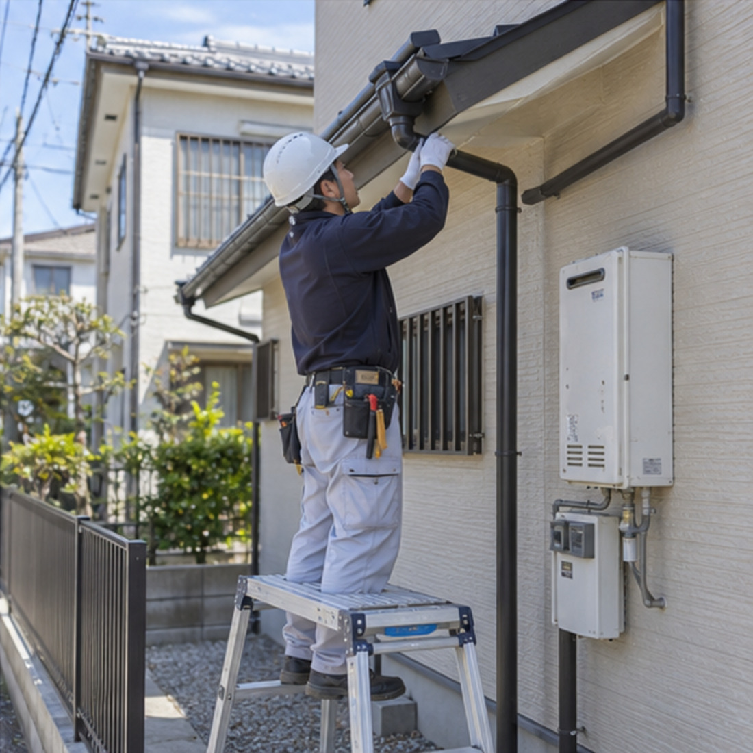 Pequeno reparo de calha em casa japonesa