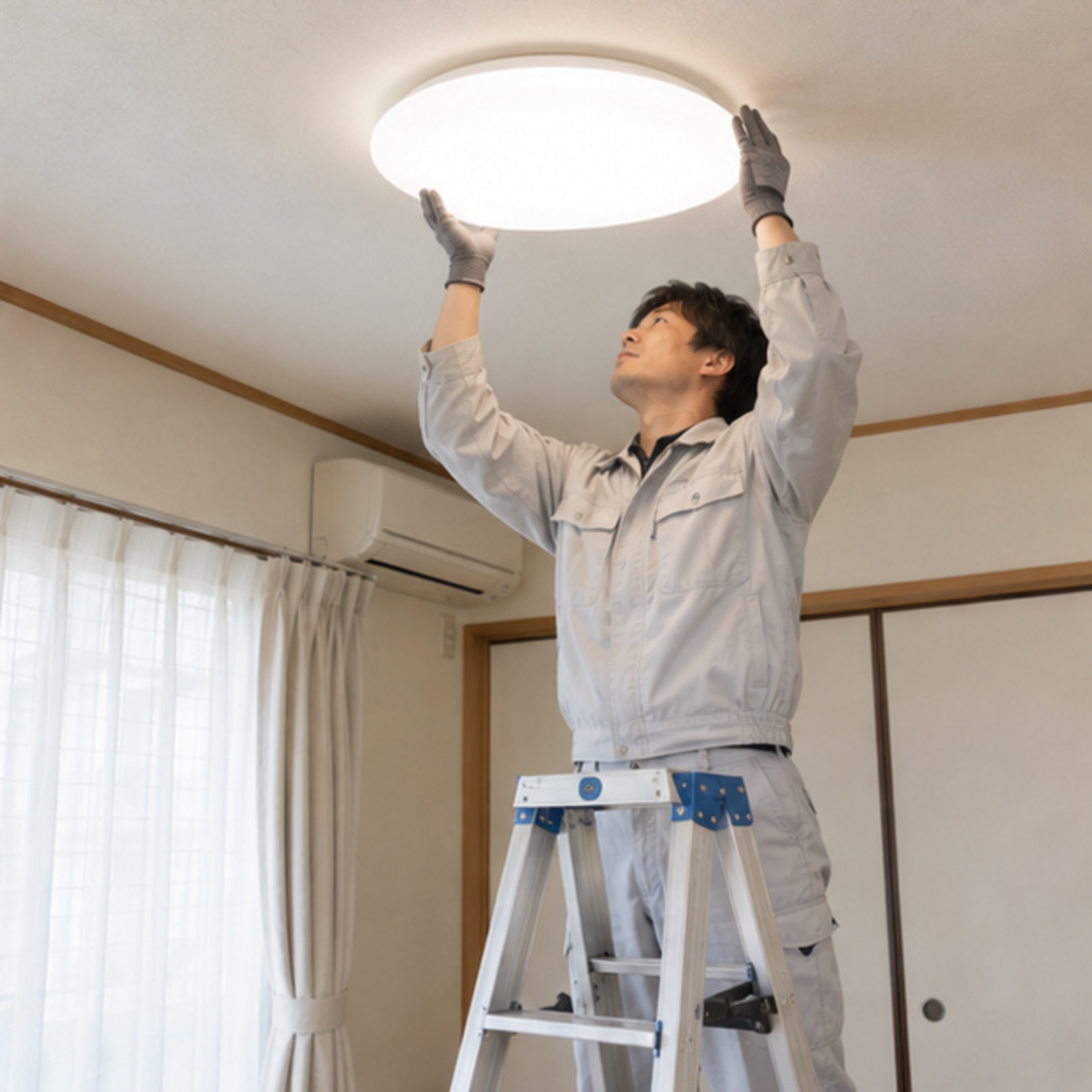 Instalação de luminária de teto em casa japonesa